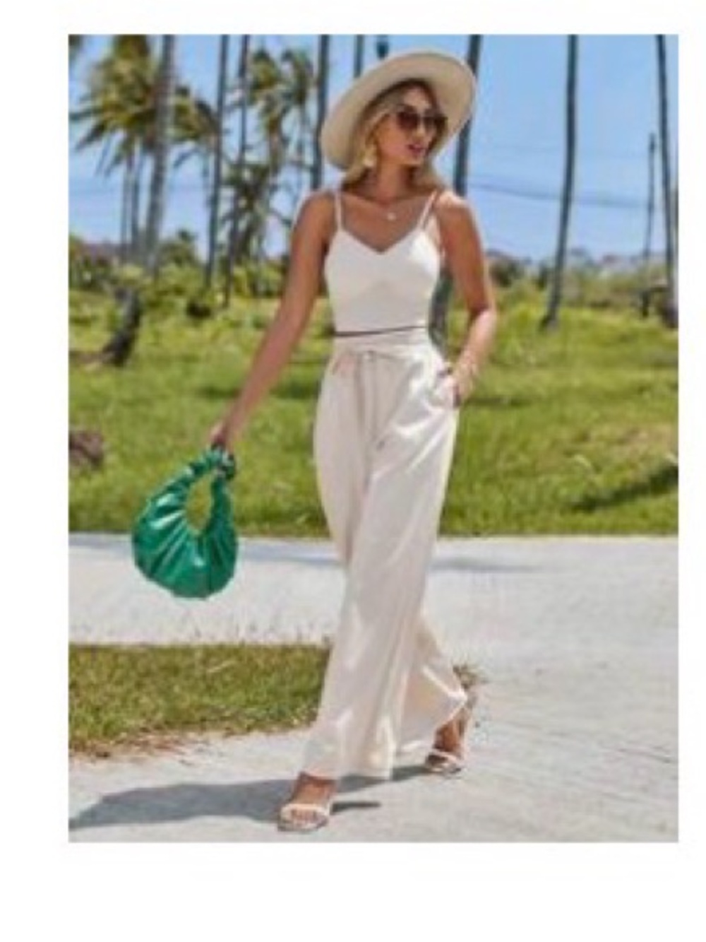 SHEIN Cream Wide-Leg Jumpsuit with Spaghetti Straps